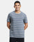Super Combed Cotton Rich Striped Round Neck Half Sleeve T-Shirt - Mid Grey & Insignia Blue-1