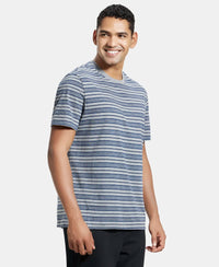 Super Combed Cotton Rich Striped Round Neck Half Sleeve T-Shirt - Mid Grey & Insignia Blue-2