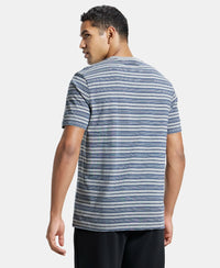 Super Combed Cotton Rich Striped Round Neck Half Sleeve T-Shirt - Mid Grey & Insignia Blue-3