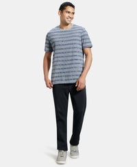 Super Combed Cotton Rich Striped Round Neck Half Sleeve T-Shirt - Mid Grey & Insignia Blue-4