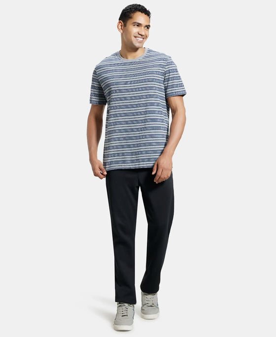 Super Combed Cotton Rich Striped Round Neck Half Sleeve T-Shirt - Mid Grey & Insignia Blue-4