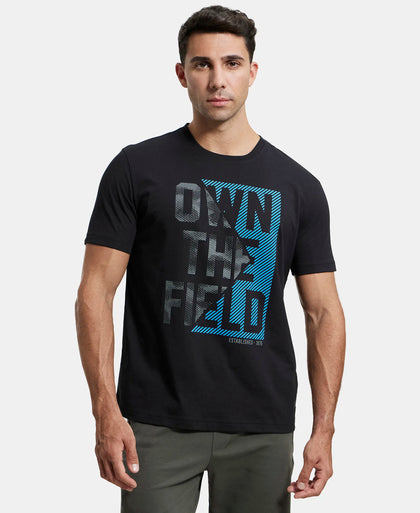 Super Combed Cotton Rich Graphic Printed Round Neck Half Sleeve T-Shirt - Black-1