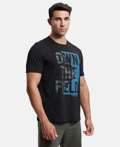 Super Combed Cotton Rich Graphic Printed Round Neck Half Sleeve T-Shirt - Black-2