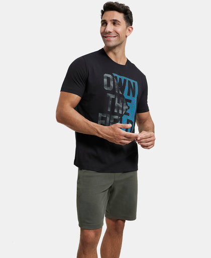 Super Combed Cotton Rich Graphic Printed Round Neck Half Sleeve T-Shirt - Black-6