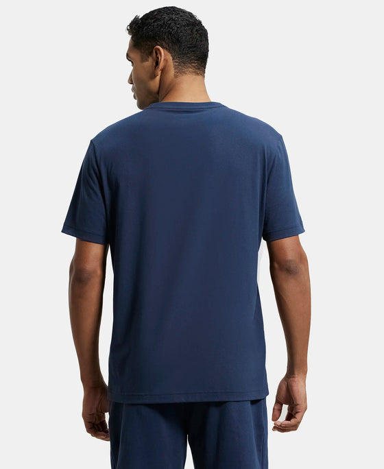 Super Combed Cotton Rich Graphic Printed Round Neck Half Sleeve T-Shirt - Navy-3
