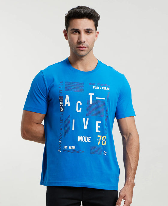 Super Combed Cotton Rich Graphic Printed Round Neck Half Sleeve T-Shirt - Neon Blue-1