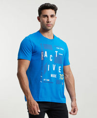 Super Combed Cotton Rich Graphic Printed Round Neck Half Sleeve T-Shirt - Neon Blue-2