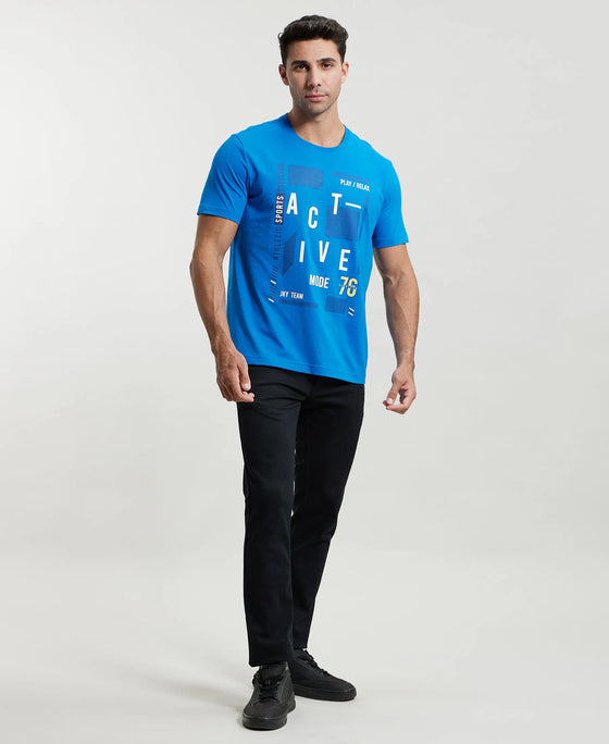 Super Combed Cotton Rich Graphic Printed Round Neck Half Sleeve T-Shirt - Neon Blue-4