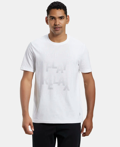 Super Combed Cotton Rich Graphic Printed Round Neck Half Sleeve T-Shirt - White-1