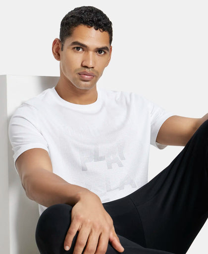 Super Combed Cotton Rich Graphic Printed Round Neck Half Sleeve T-Shirt - White-5