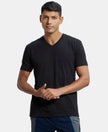 Super Combed Cotton Rich Solid V Neck Half Sleeve T-Shirt  - Black-1