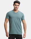 Super Combed Cotton Rich Solid V Neck Half Sleeve T-Shirt  - Balsam Green-1