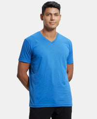 Super Combed Cotton Rich Solid V Neck Half Sleeve T-Shirt  - Bright Cobalt-1