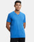 Super Combed Cotton Rich Solid V Neck Half Sleeve T-Shirt  - Bright Cobalt-1