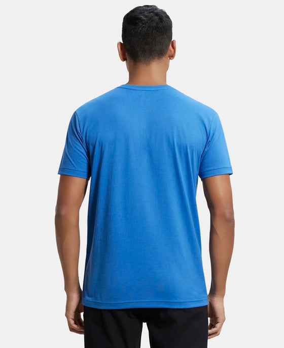 Super Combed Cotton Rich Solid V Neck Half Sleeve T-Shirt  - Bright Cobalt-3