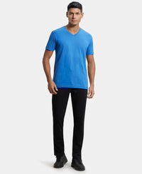 Super Combed Cotton Rich Solid V Neck Half Sleeve T-Shirt  - Bright Cobalt-4