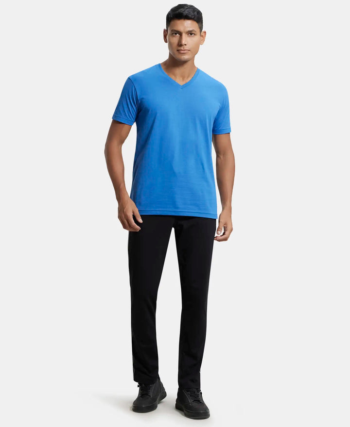 Super Combed Cotton Rich Solid V Neck Half Sleeve T-Shirt  - Bright Cobalt-4