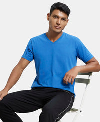 Super Combed Cotton Rich Solid V Neck Half Sleeve T-Shirt  - Bright Cobalt-5