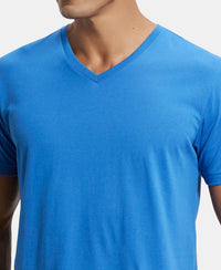 Super Combed Cotton Rich Solid V Neck Half Sleeve T-Shirt  - Bright Cobalt-6