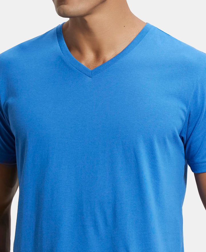 Super Combed Cotton Rich Solid V Neck Half Sleeve T-Shirt  - Bright Cobalt-6