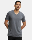 Super Combed Cotton Rich Solid V Neck Half Sleeve T-Shirt  - Charcoal Melange-1