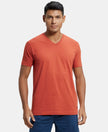 Super Combed Cotton Rich Solid V Neck Half Sleeve T-Shirt  - Cinnabar-1