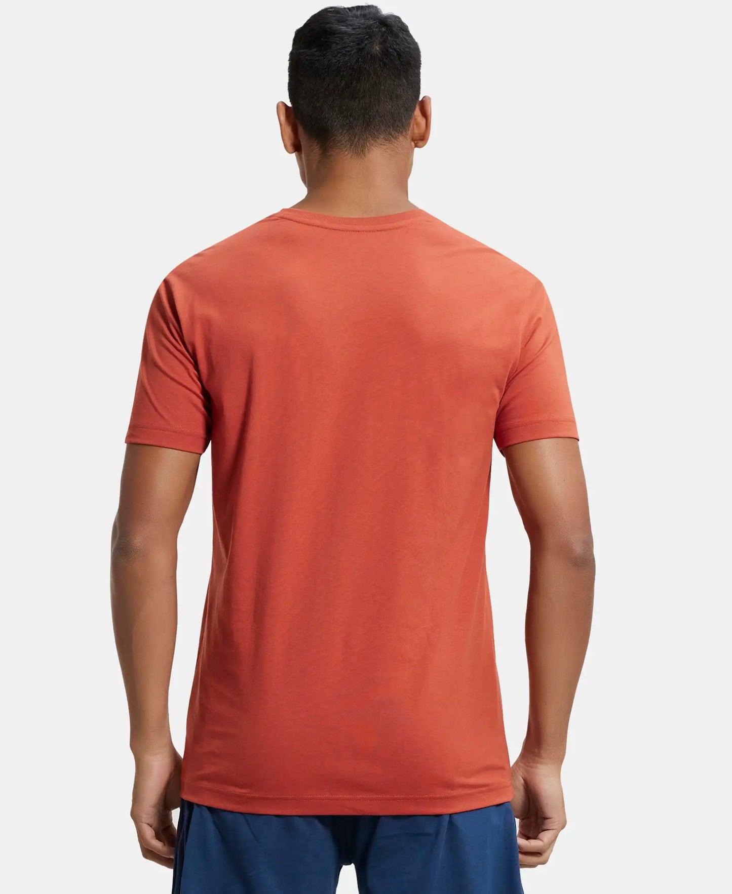 Super Combed Cotton Rich Solid V Neck Half Sleeve T-Shirt  - Cinnabar-3