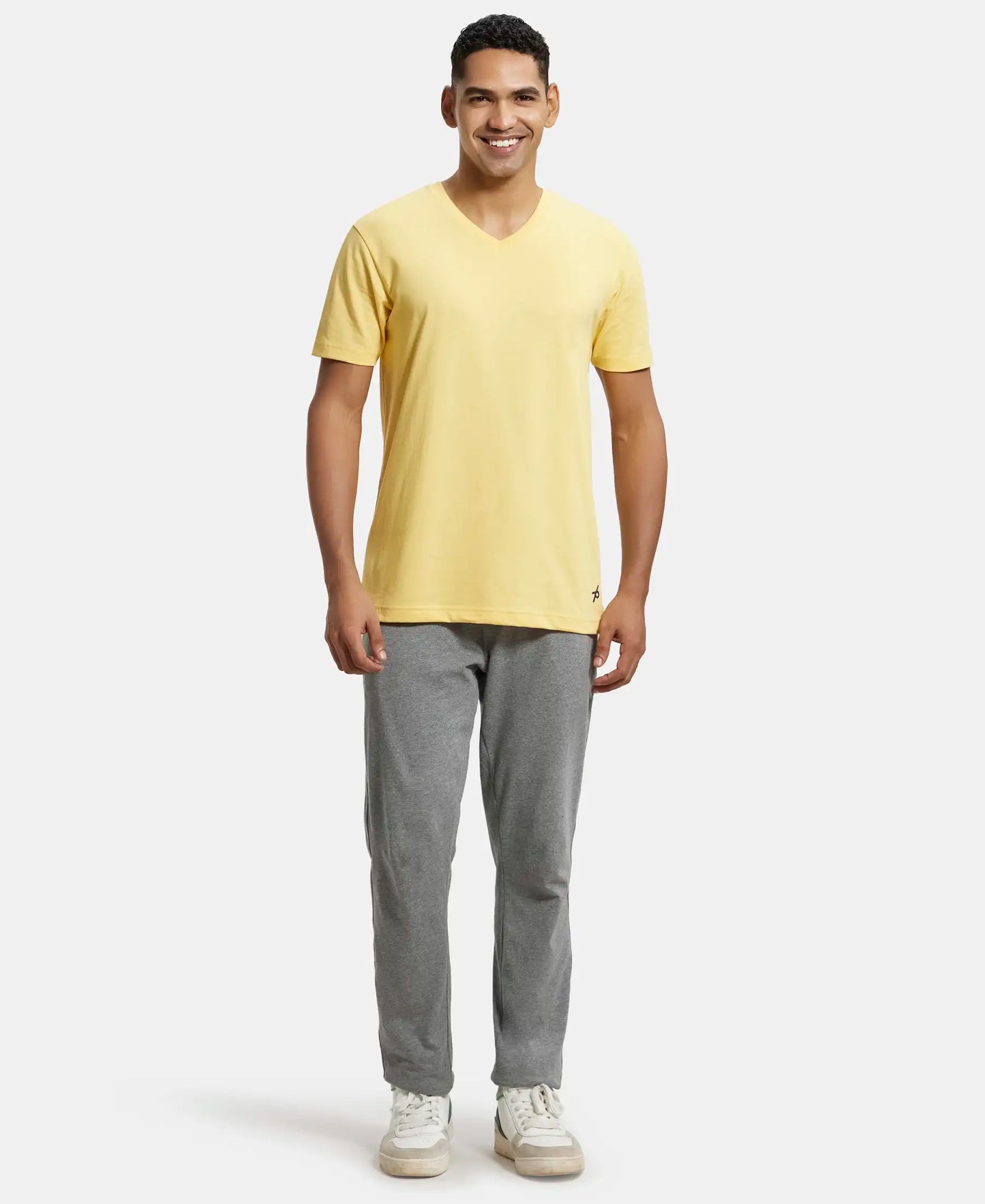 Super Combed Cotton Rich Solid V Neck Half Sleeve T-Shirt  - Corn Silk-4