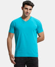 Super Combed Cotton Rich Solid V Neck Half Sleeve T-Shirt  - Deep Atlantis-1
