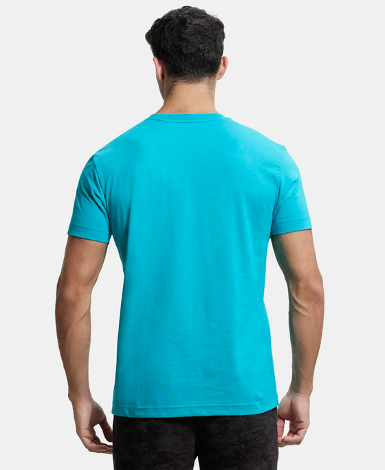 Super Combed Cotton Rich Solid V Neck Half Sleeve T-Shirt  - Deep Atlantis-3