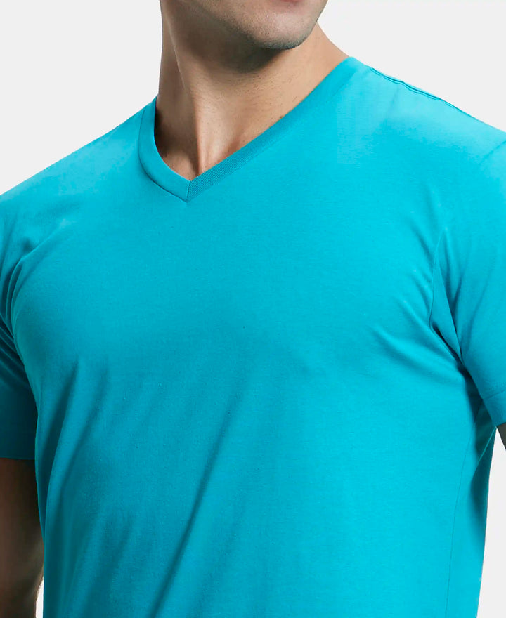 Super Combed Cotton Rich Solid V Neck Half Sleeve T-Shirt  - Deep Atlantis-6