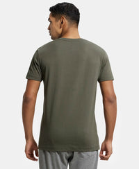 Super Combed Cotton Rich Solid V Neck Half Sleeve T-Shirt  - Deep Olive-3