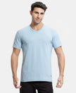 Super Combed Cotton Rich Solid V Neck Half Sleeve T-Shirt  - Dusty Blue-1