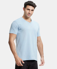 Super Combed Cotton Rich Solid V Neck Half Sleeve T-Shirt  - Dusty Blue-2