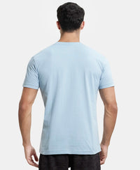 Super Combed Cotton Rich Solid V Neck Half Sleeve T-Shirt  - Dusty Blue-3
