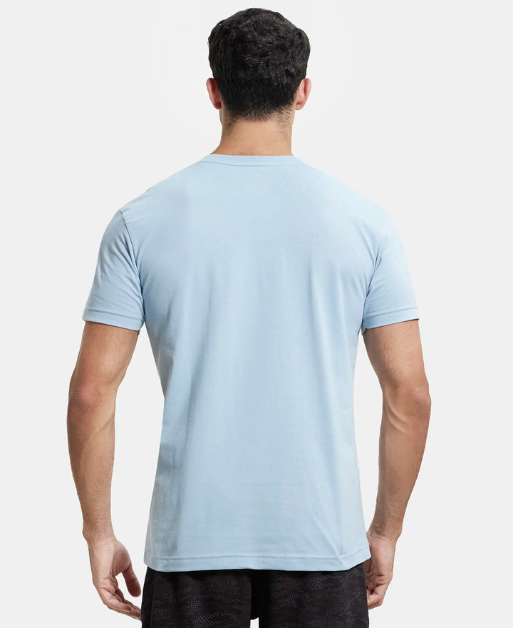 Super Combed Cotton Rich Solid V Neck Half Sleeve T-Shirt  - Dusty Blue-3
