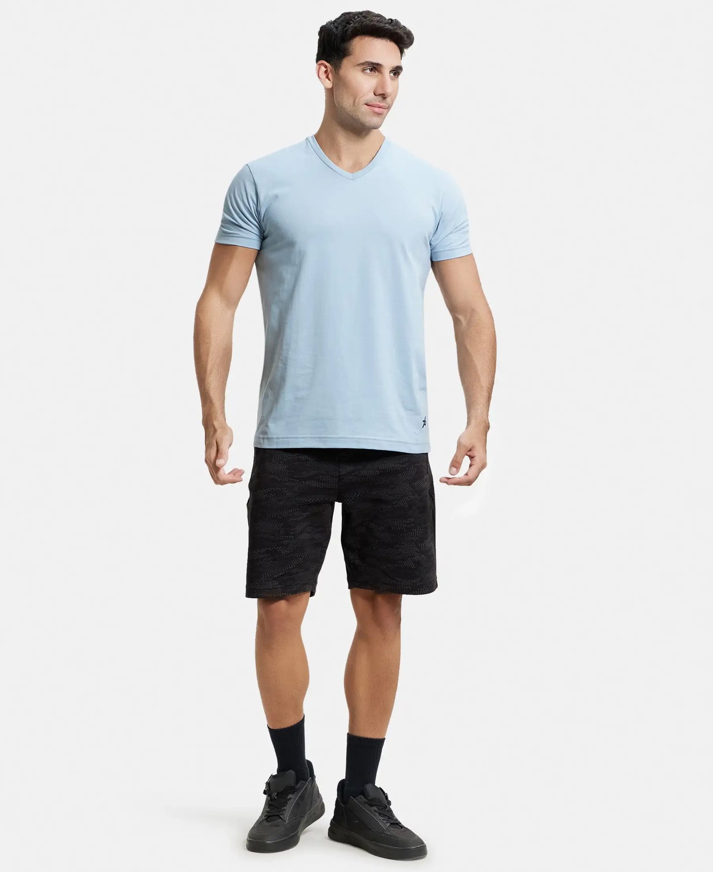 Super Combed Cotton Rich Solid V Neck Half Sleeve T-Shirt  - Dusty Blue-4