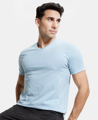 Super Combed Cotton Rich Solid V Neck Half Sleeve T-Shirt  - Dusty Blue-5