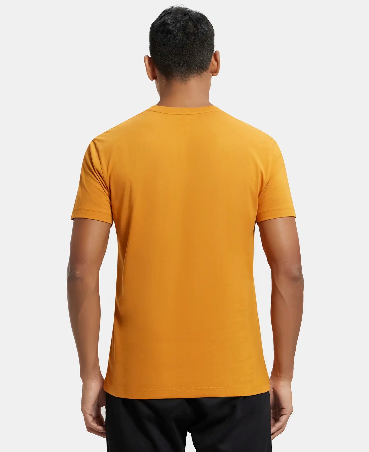 Super Combed Cotton Rich Solid V Neck Half Sleeve T-Shirt  - Desert Sun-3