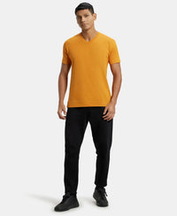 Super Combed Cotton Rich Solid V Neck Half Sleeve T-Shirt  - Desert Sun-4
