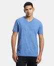 Super Combed Cotton Rich Solid V Neck Half Sleeve T-Shirt  - Light Denim Melange-1