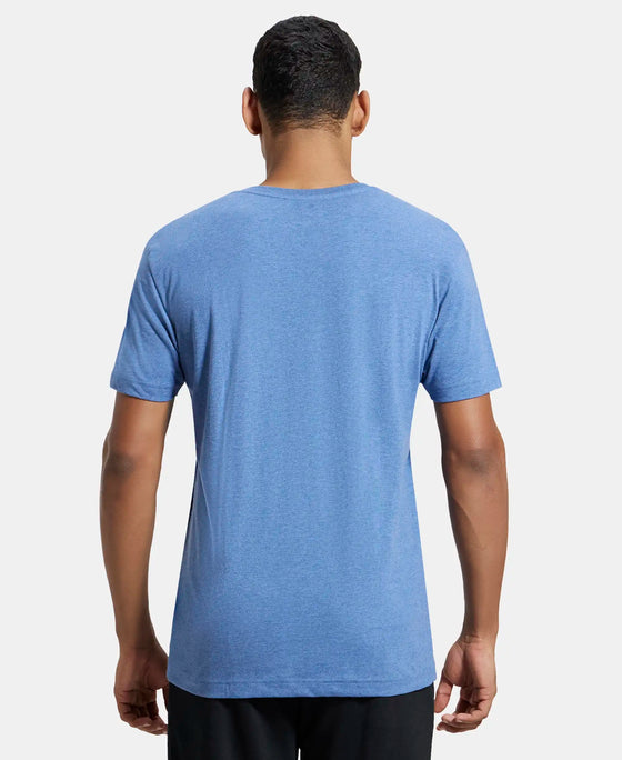 Super Combed Cotton Rich Solid V Neck Half Sleeve T-Shirt  - Light Denim Melange-3