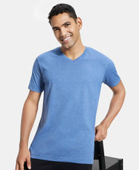 Super Combed Cotton Rich Solid V Neck Half Sleeve T-Shirt  - Light Denim Melange-5