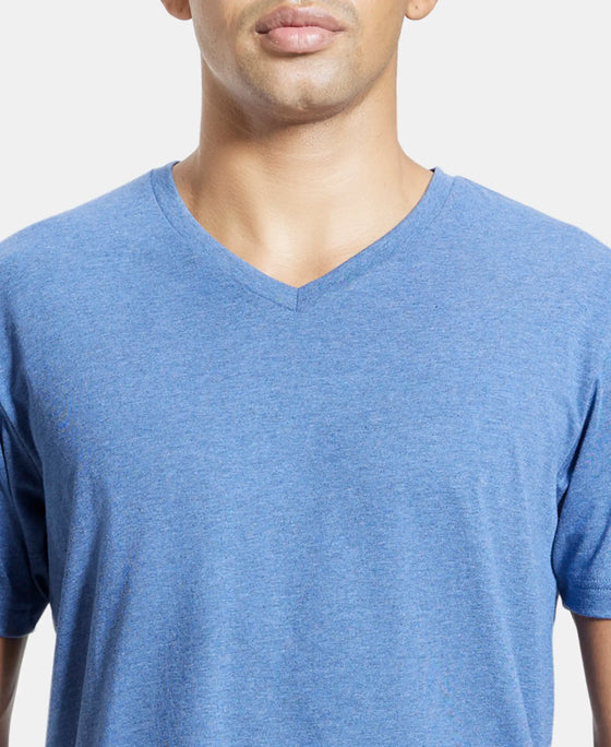 Super Combed Cotton Rich Solid V Neck Half Sleeve T-Shirt  - Light Denim Melange-6