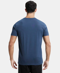 Super Combed Cotton Rich Solid V Neck Half Sleeve T-Shirt  - Mid Night Navy-3
