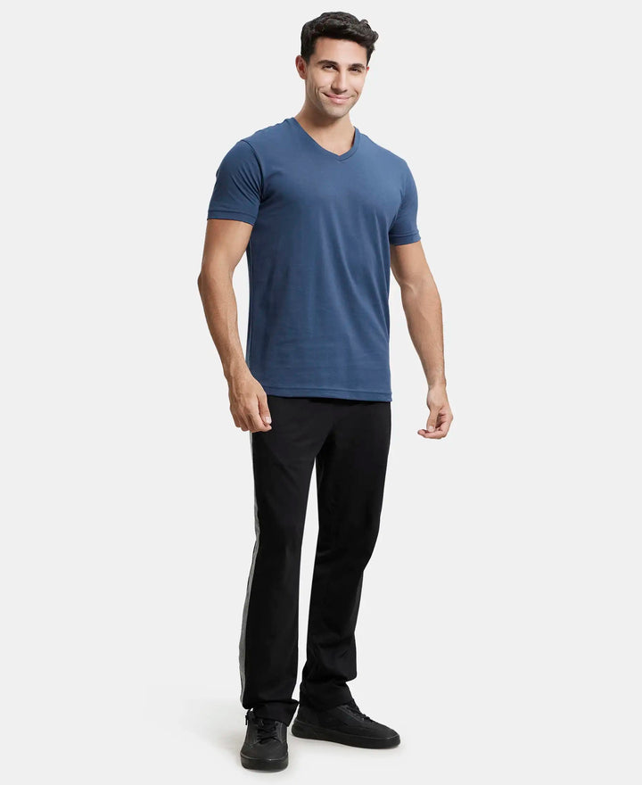 Super Combed Cotton Rich Solid V Neck Half Sleeve T-Shirt  - Mid Night Navy-4