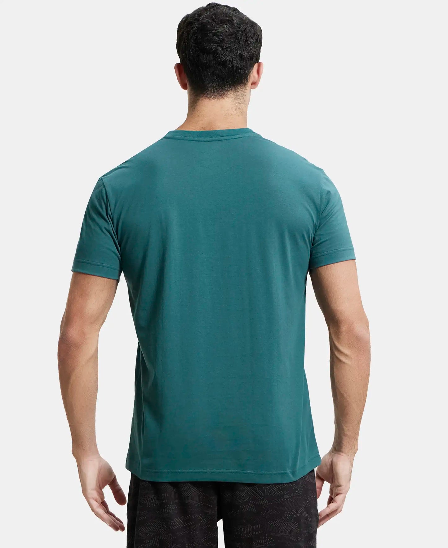 Super Combed Cotton Rich Solid V Neck Half Sleeve T-Shirt  - Pacific Green-3