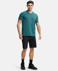 Super Combed Cotton Rich Solid V Neck Half Sleeve T-Shirt  - Pacific Green-4