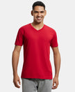 Super Combed Cotton Rich Solid V Neck Half Sleeve T-Shirt  - Shanghai Red-1