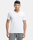 Super Combed Cotton Rich Solid V Neck Half Sleeve T-Shirt  - White-1